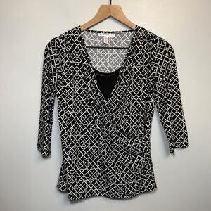 JM Collection Women's 3/4 Sleeve Abstract Print Blouse Size Petite Small